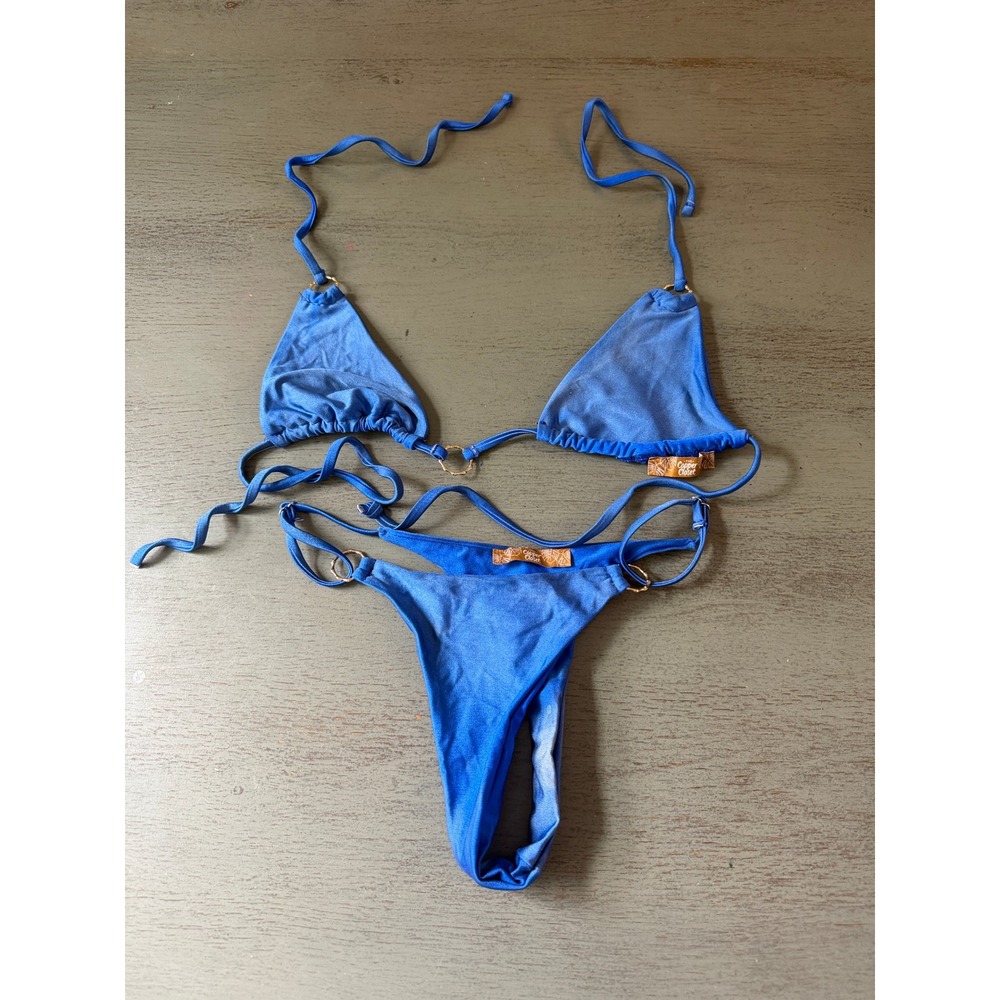 The Copper Closet Blue Triangle Bikini Set Gold Ring Detail Small